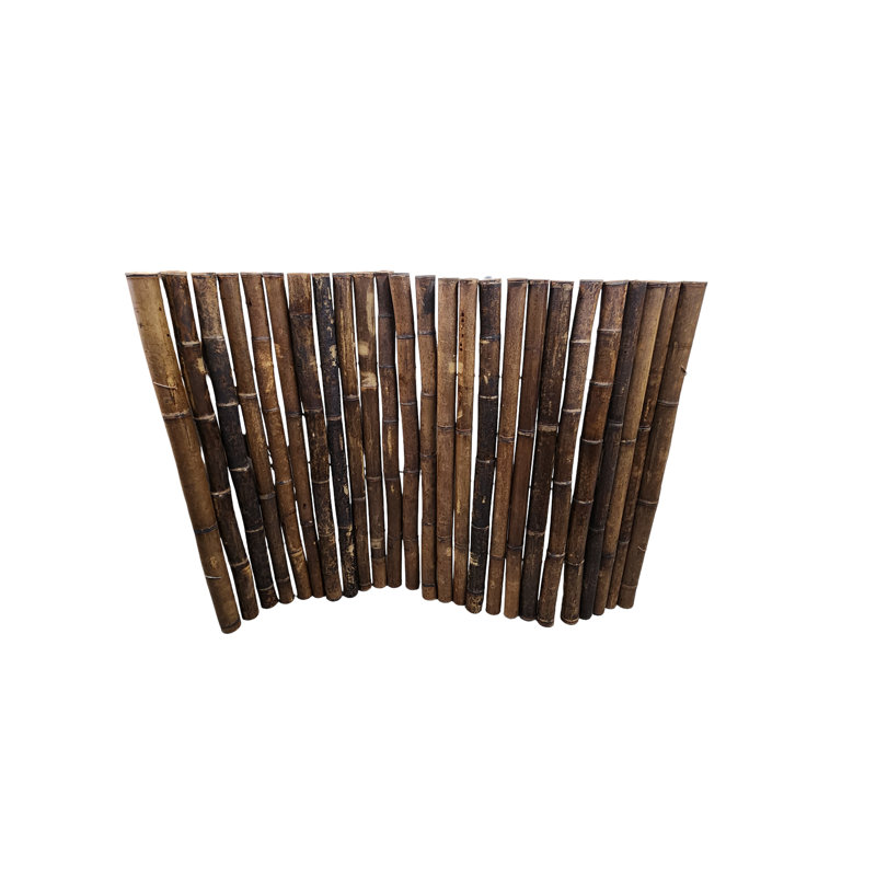 Très grande clôture à bordure roulée en bambou carbonisé extra-large, H 3 po x l 4 po, Brun