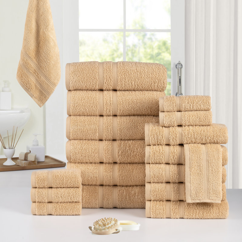 Ensemble de serviettes en coton 18 pièces Bibb Home Zero Twist (9 couleurs disponibles), Lin lin