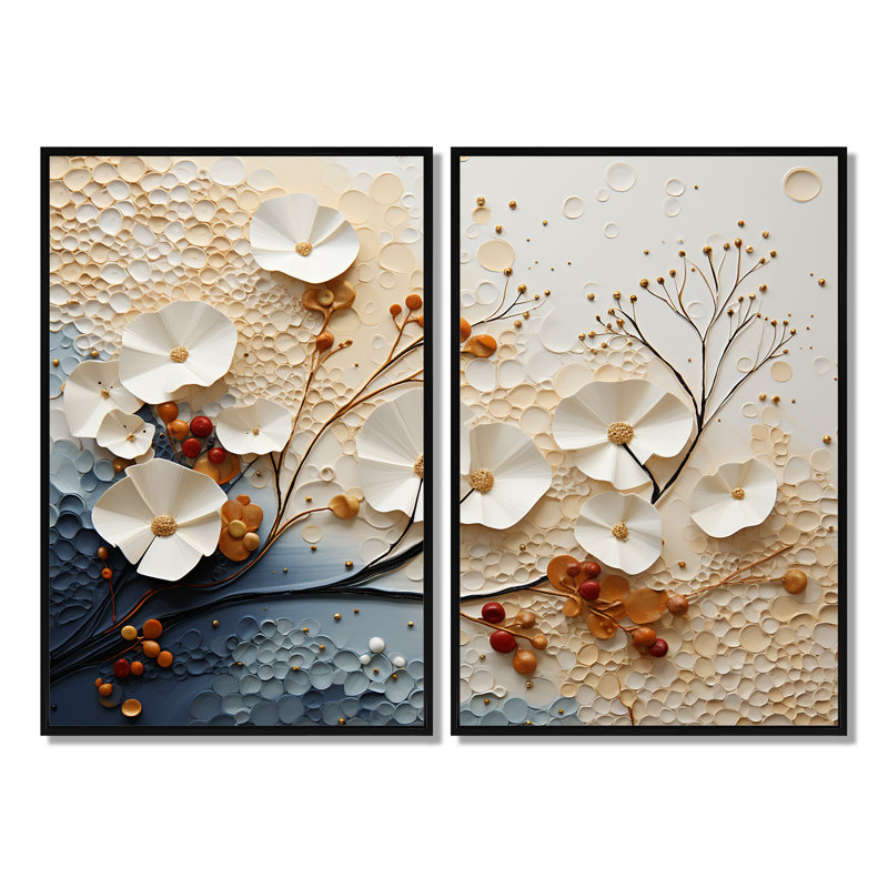 Ethereal Elegance - Ensemble de 2 reproductions d'art moderne sur toile, H 36 po x l 48 po, Impression encadrée flottante