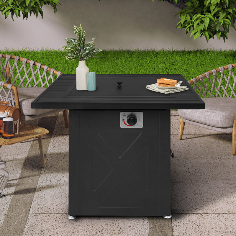 28" Outdoor Propane Fire Pit Table 50,000 BTU Gas Fire Table With Auto-Ignition And Protective Cover For Backyard Patio