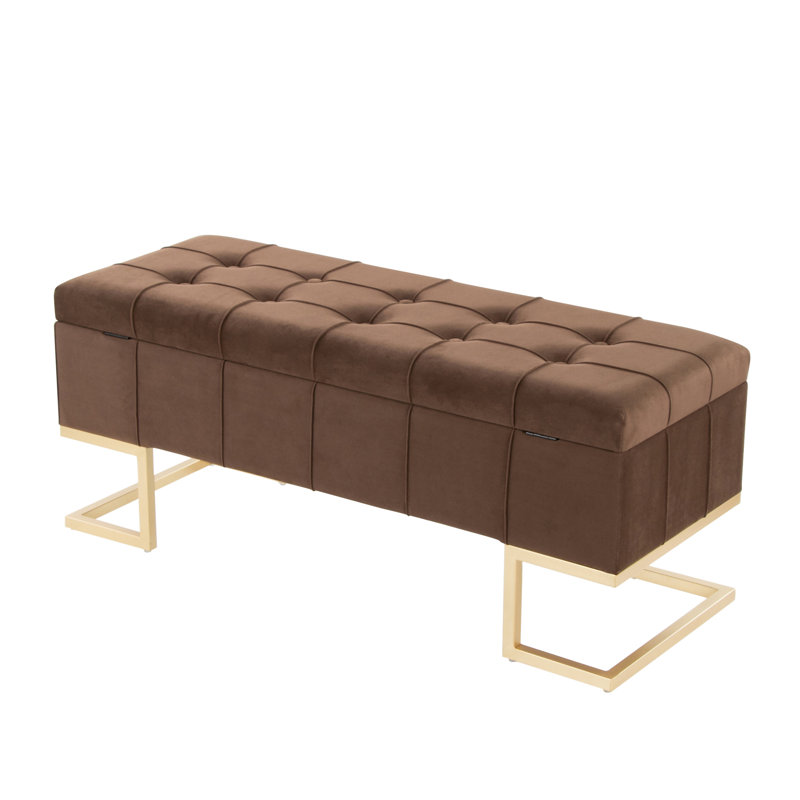 Banc de rangement en acier doré et velours brun