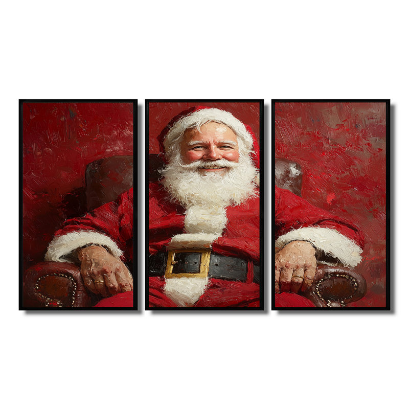 «Santa's Red suit for Christmas I - Christmas Santa», ensemble d'art mural, Toile avec cadre flottant noir