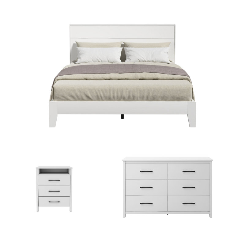 Allysyn Modern 3 Piece Bedroom Set, White