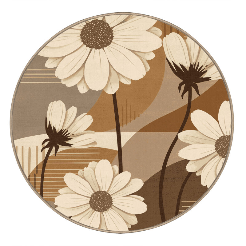 Tapis brun clair lavable à la machine à la camomille scandinave Ottwell, Carré 7 pi