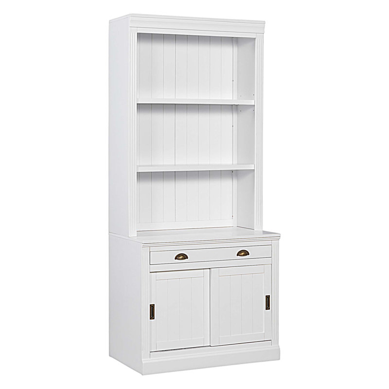 Bibliothèque moderne avec portes coulissantes et tablettes ouvertes, bibliothèque de rangement de 83,4 po de hauteur avec éclairage DEL