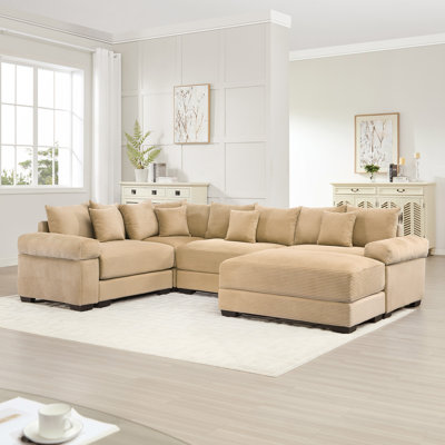 Oversized Cloud Modular Sectional Couch, Convertible Sectional Couches , Extra-Thick Armrests With Chaise,Premium Corduroy Fabric, Ergonomic Design, Easy Assembly, For Living Rooms Bedroom,Camel