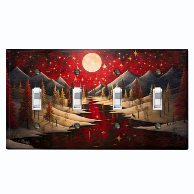 Metal Light Switch Plate Cover; US Standard Size 4 Gang Toggle - Red Winter River