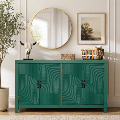Armoire d'appoint 59 pouces verte avec 4 portes, garde-manger moderne Mid Century, rangement polyvalent pour la décoration et l'organisation