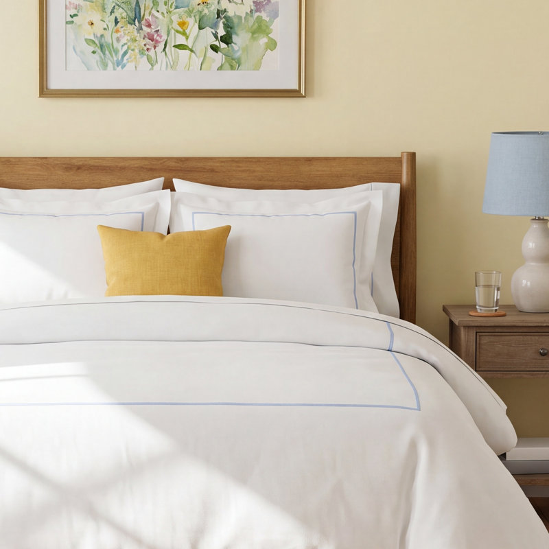 Benin Traditional Percale Duvet Cover, King Duvet Cover + 2 Shams, Blue/White