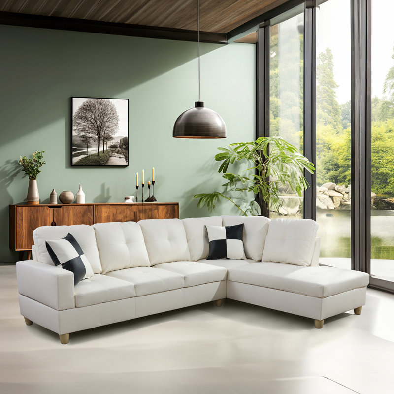Canapé modulaire en cuir 2 pièces Bakos, Accoudoir à droite (vu de face), Similicuir crème