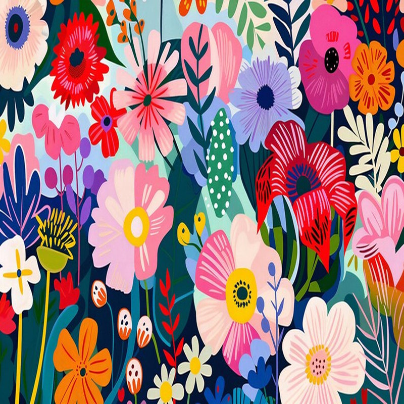 Papier peint floral éclatant Pop Art, 108" L x 96" W