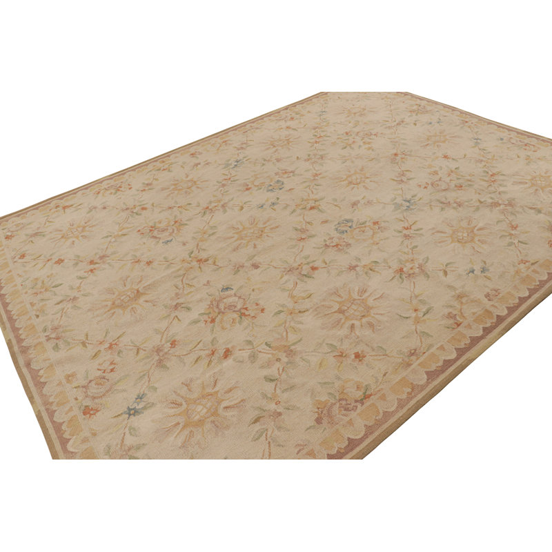 Rug & Kilim’S Aubusson Rug In Beige With Colorful Floral Patterns