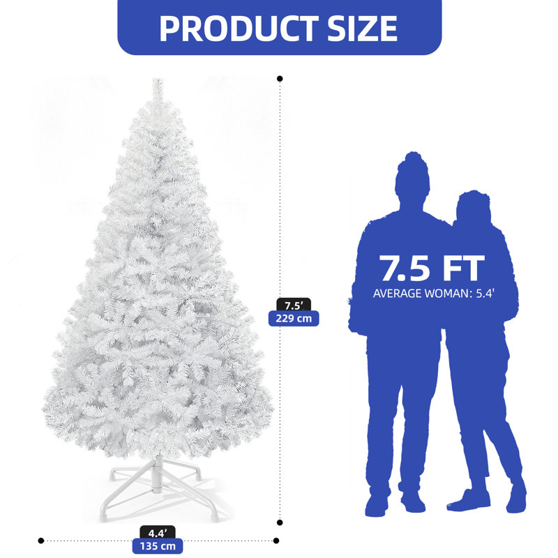 6ft / 7.5ft Artificial White Spruce Christmas Tree, Holiday Tree with Auto Hinged Branch Tips, 7.5'