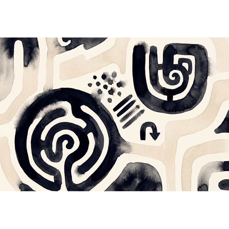 Papier peint abstrait à motif encre noire Spiral Motif, 160 po x 108 po, Non tissé