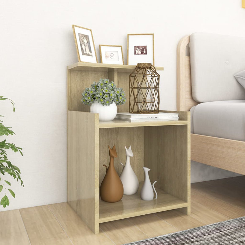 Averlee Bed Cabinet 40x35x60 cm Engineered Wood, Sonoma Oak, 2