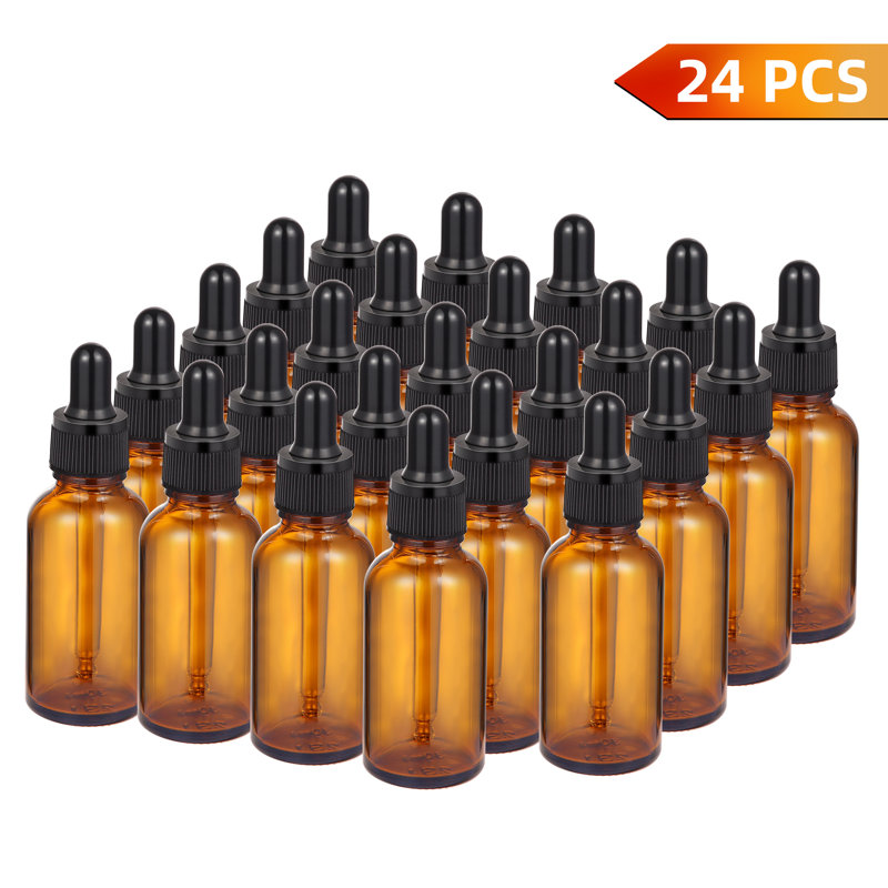 Compte-gouttes 1 oz, compte-gouttes 24 pièces, bouteille en verre ambré pour huiles essentielles, liquides