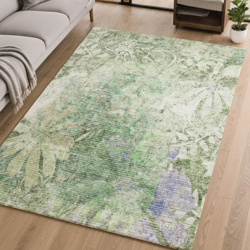 Premium Machine Washable Mayfield AMF2223 Floral Rug, Teal, 9' x 12'