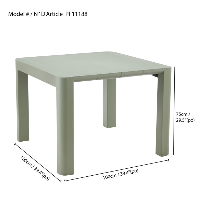 Table de patio carrée en plastique recyclé 40 po, Vert