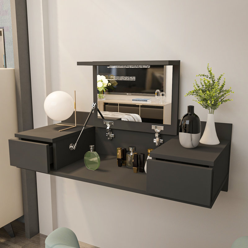 Zyshonne Dressing Table with Mirror, Anthracite