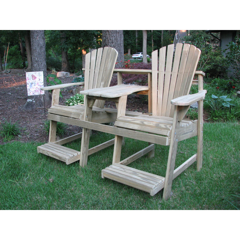 Adirondack Balcony/Pub Double Seater with Built in Table and Footrests – Has 1-5/8” Umbrella Hole and  Elevated Seating for Deck, Porch & Balcony Railings. Solid Pressure Treated Wood – Made in the USA