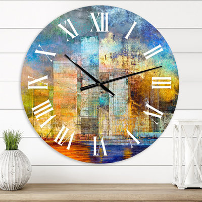 Skypscrapers By The Bridge In Futuristic City - Horloge murale moderne