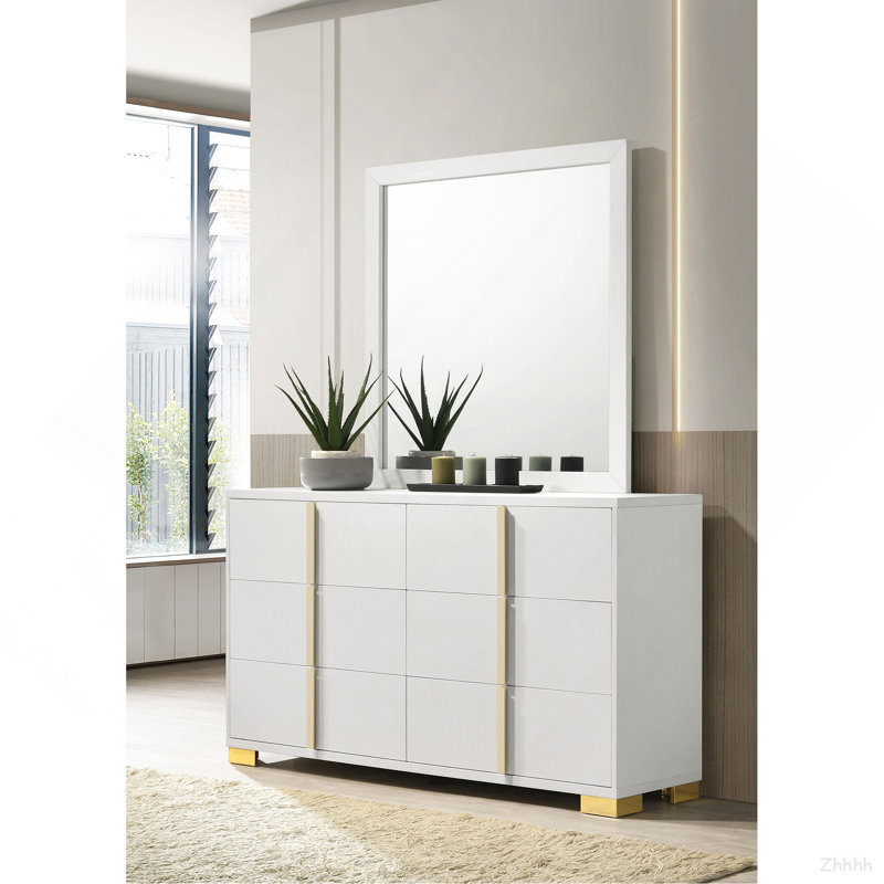 Commode blanche à 6 tiroirs avec miroir