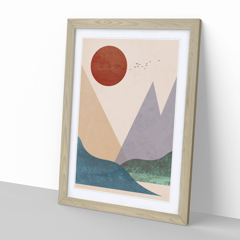 Abstract Modern Landscape - Picture Frame Graphic Art, 65cm H x 48cm W x 2cm D, Oak