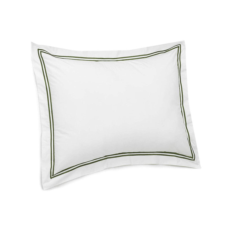 400TC Cotton Double Embroidery Sateen Solid Round Duvet Cover Set, White/Sage