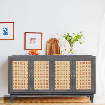 Baotran Console Table, Sideboard Buffer Cabinet with 4 Rattan Doors and Adjustable Shelves for Living Room
