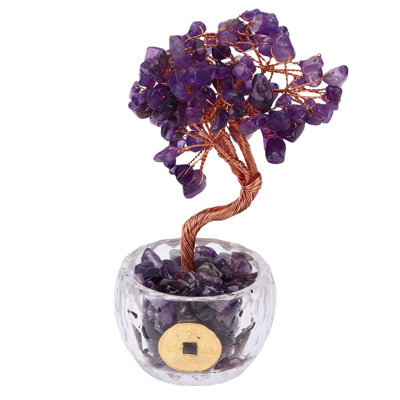 Cristal en pot arbre Feng Shui bonne chance richesse pierre précieuse argent décor pour bureau maison salon cadeau d'affaires mauve