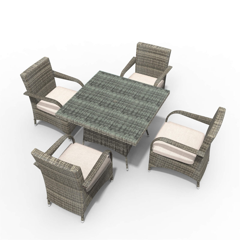 Abrihome 5-piece Outdoor Dining Set With Square Table In Pe Wicker And Cushions, Gray/Light Gray
