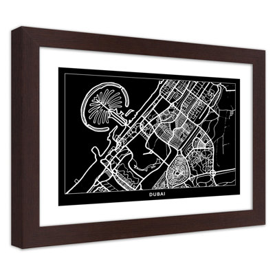 Dubai City Map 1 Piece Single Picture Frame Wall Art