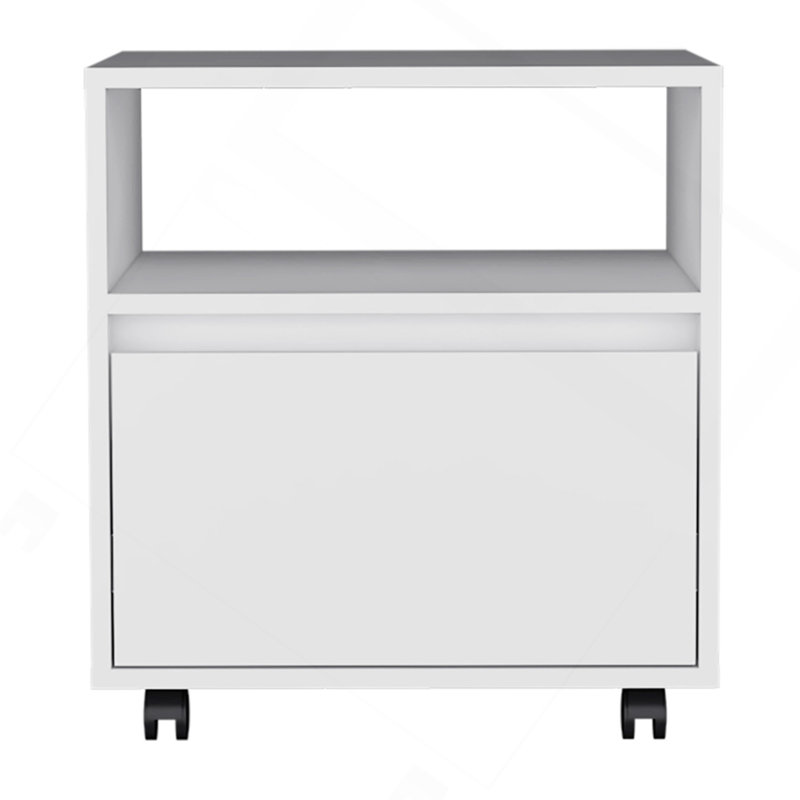 Austin Nightstand , End Table, Side Table Casters, Single Drawer-White, Black
