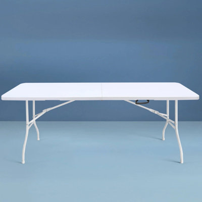 8ft White Plastic Folding Table, Portable Foldable Table With Handle For Party & Camping
