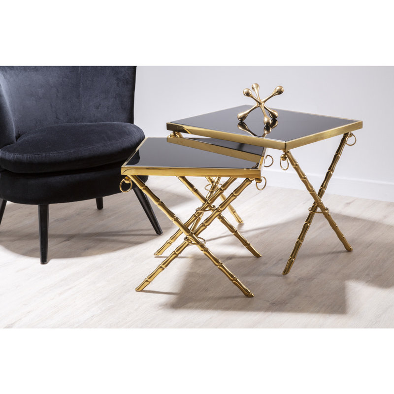 Smythe Glass Top Cross Legs Nesting Tables
