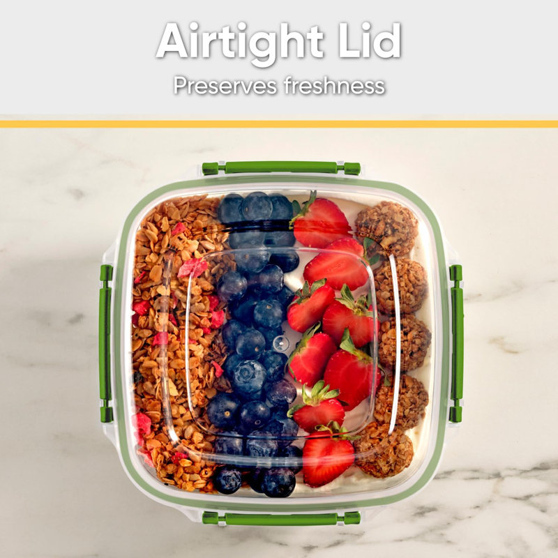 Contenants en plastique pour aliments avec couvercles hermétiques (ensemble de 4), Vert/transparent