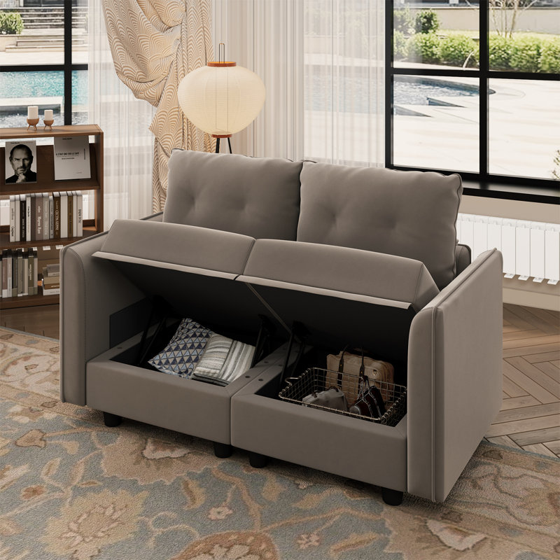Tomario 61" Upholstered Loveseat With Storage, Brown Polyester