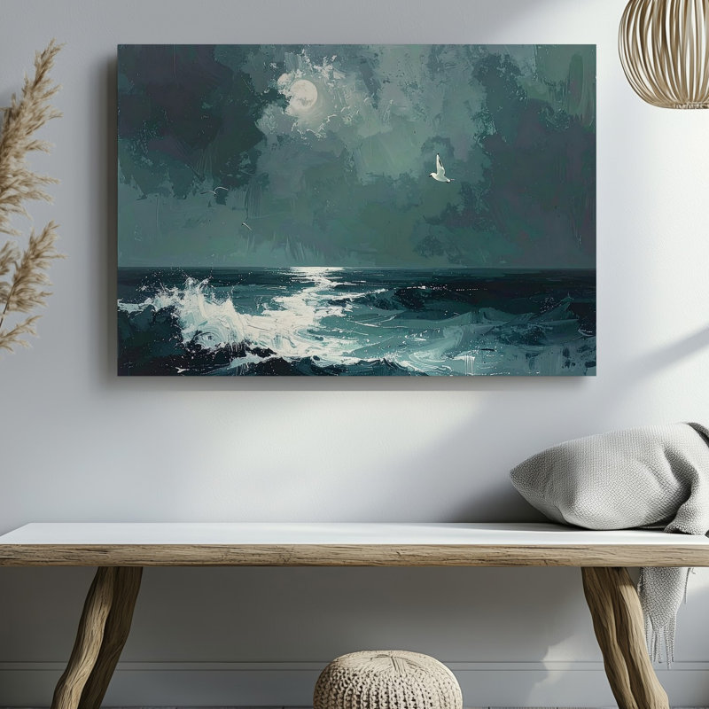 Art mural méditation sur toile bleu sarcelle, horizon et océan, H 20 po x l 30 po
