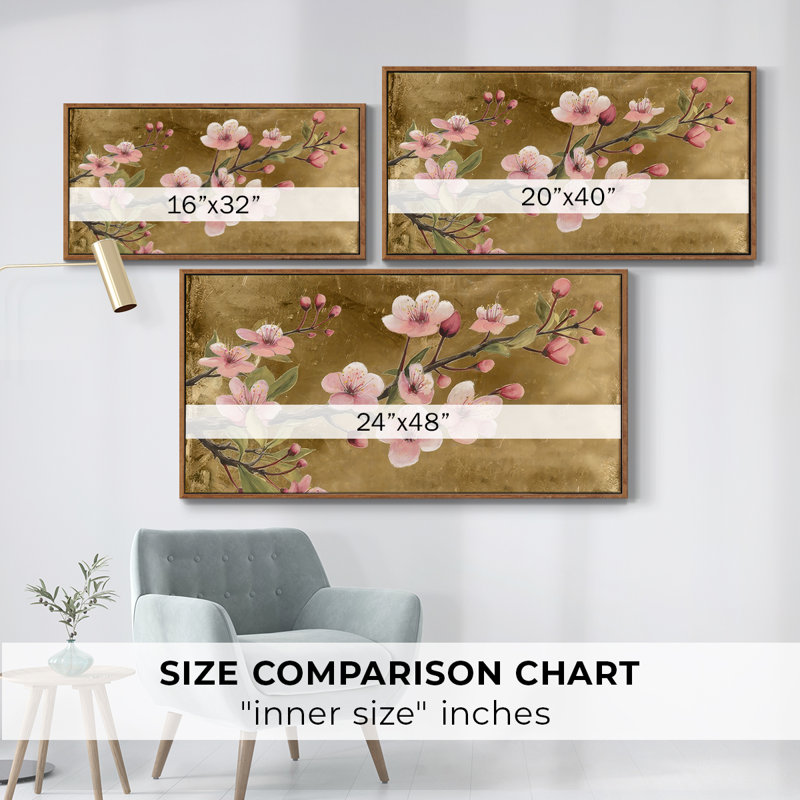 Branche de fleurs II - Toile tendue avec châssis encadré - Prêt à être accroché, Noyer, H 21 po x l 41 po