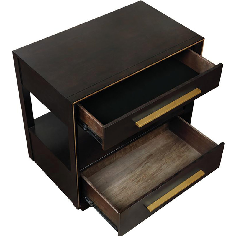 Table de chevet de la chambre à coucher 2 avec couleur de grain de poivre fumé élégant et tablette moderne à 2 tiroirs pour l'efficacité