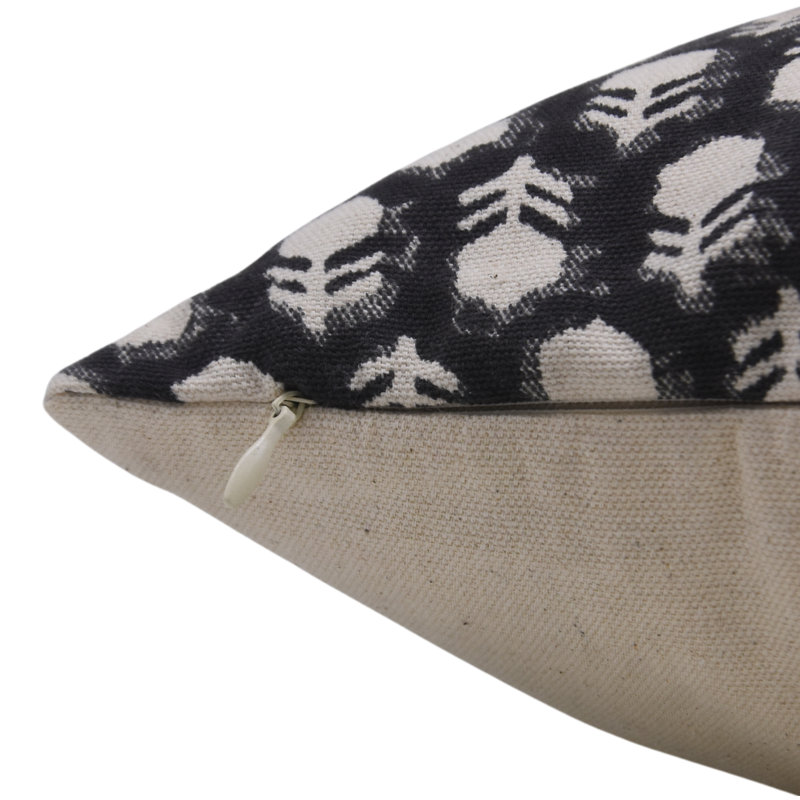 Fbdivine Handcrafted Block Print Cushion Cover Modern Floral Cotton Decorative Pillow- Tulsi Buti, 14"H x 14"W