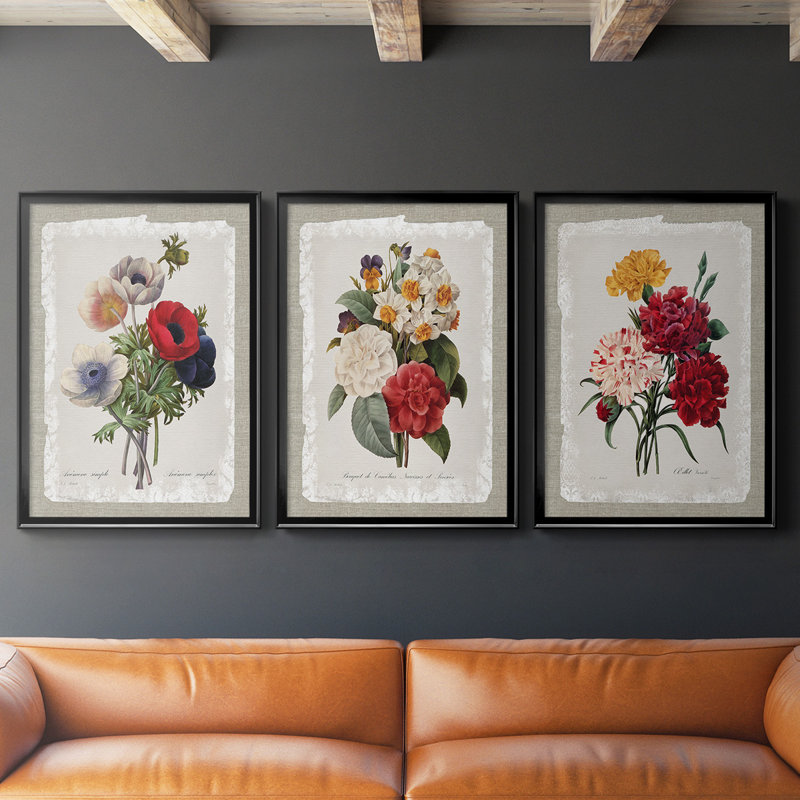 Botanical Bouquet Anemone, toile encadrée de qualité supérieure - prête à être accrochée, H 42,5 po x l 91,5 po x P 1,25 po