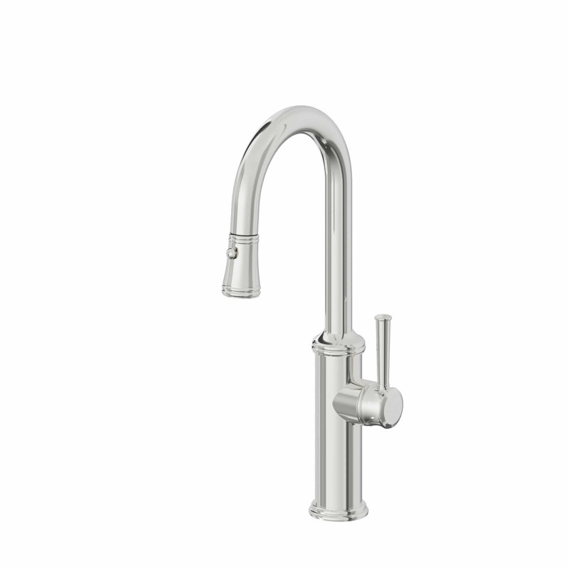 Davoli Pull-Down Prep/Bar Faucet with Button Sprayer, Polished Brass