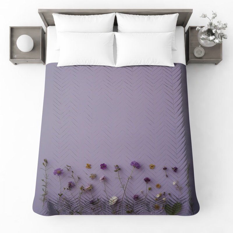 Couvre-lit floral mauve sur fond lavande, Double