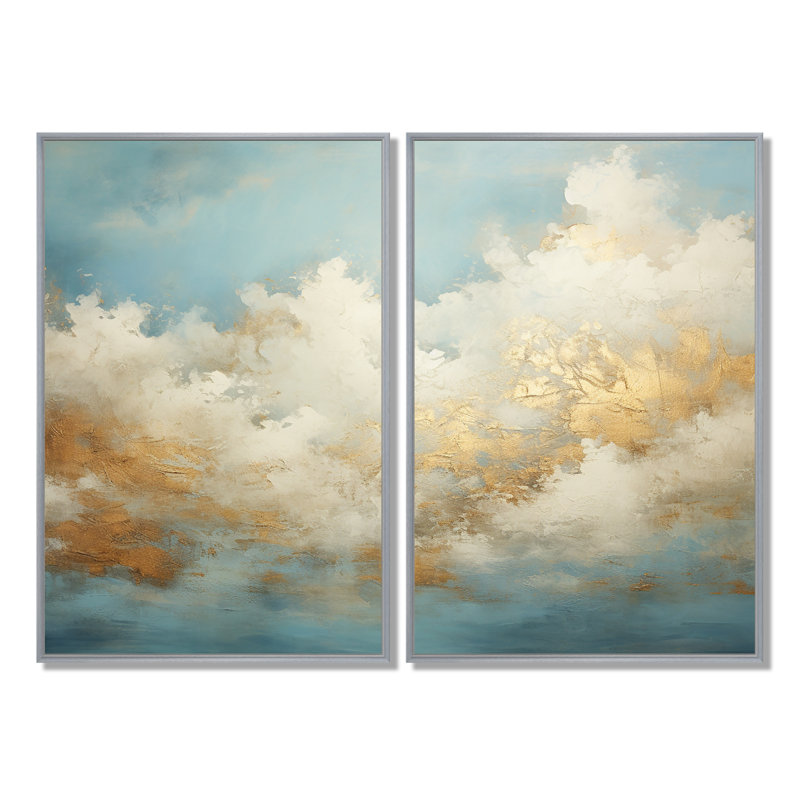 Beige Gold Minimalism Clouds III - Beige Wall Decor, Silver, 36" H x 48" W, Framed Print without Mat