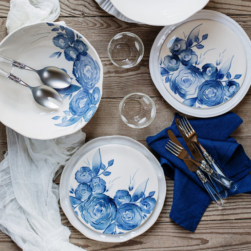 Blue Camellia Stoneware Salad/Dessert Plate
