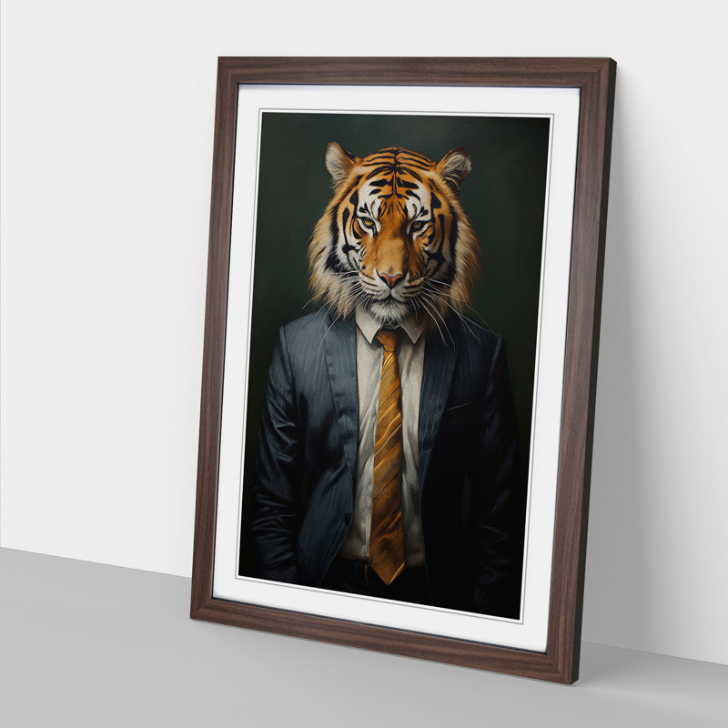 XYZ-FRM-V1223-1634 Tiger in a Suit Painting No.4 1 Piece Single Picture Frame Wall Art, 64cm H x 46cm W x 2cm D, Walnut