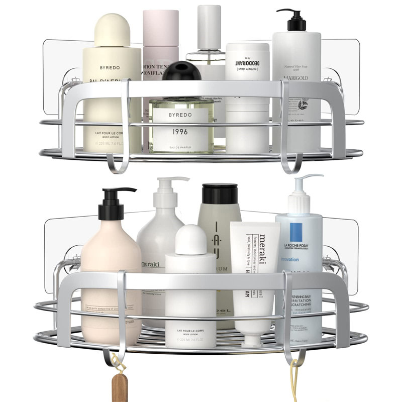 Shower Corner Caddy, Bathroom Corner Shower Shelf,  2 Pack, Silver
