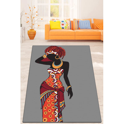 Tapis en coton tissé à la machine Carnes - rouge / orange / noir
