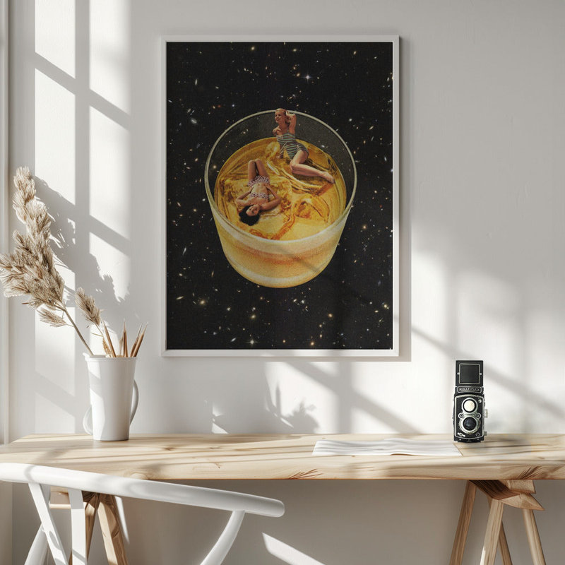 Art mural whisky besties - Sur les rochers, Cadre blanc, H 40 po x l 51 po x P 4 po